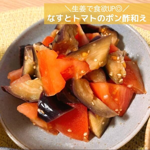 生姜で食欲UP◎なすとトマトのポン酢和え
