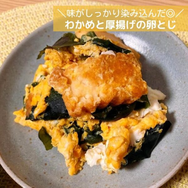 味がしっかり染み込んだ◎わかめと厚揚げの卵とじ